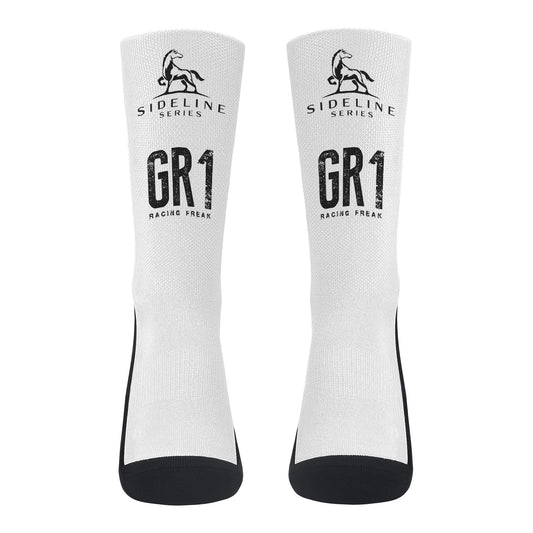 Polyester & Cotton GR1 Racing Freak Crew Socks - Ideal for Sports & Fashion, Reinforced Heel and Toe, Seamless Toe
