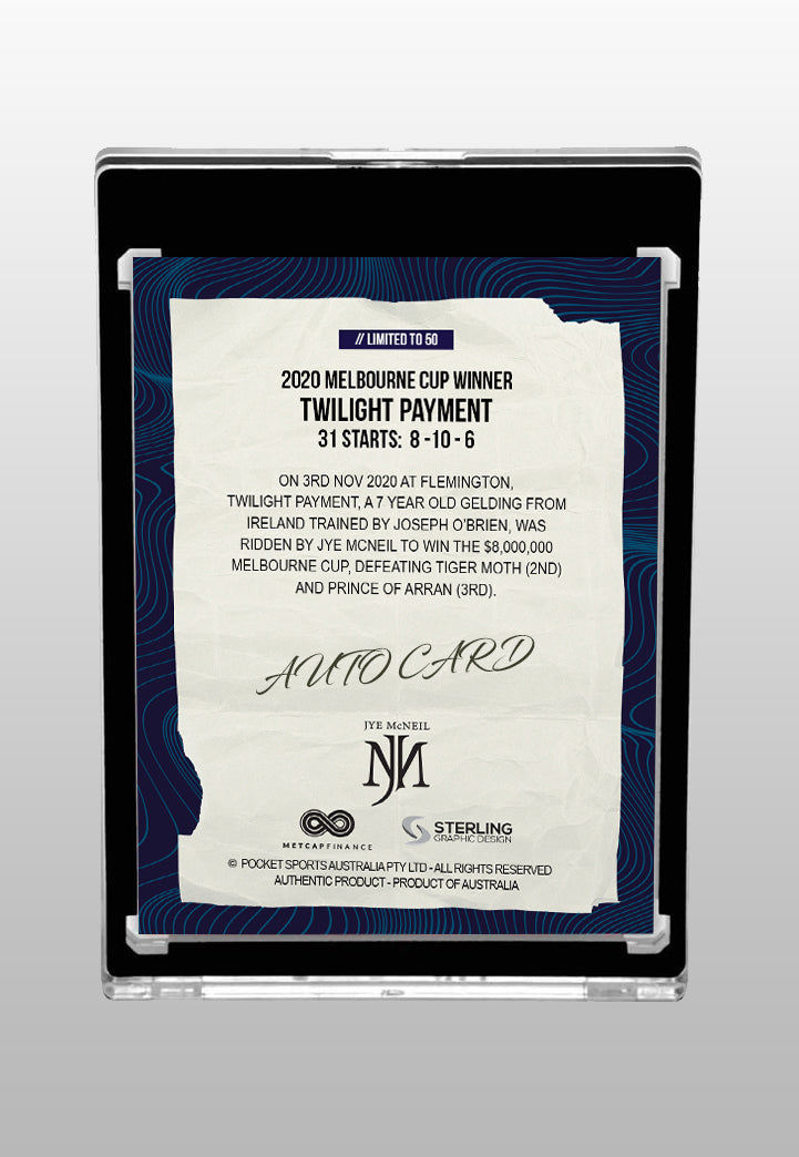 Twilight Payment 2020 Melbourne Cup winner with Jye McNeil - AUTOGRAPH edition